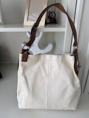 Vintage Y2K COACH Penelope Python Trim & Strap Shoulder Hobo Purse White Leather